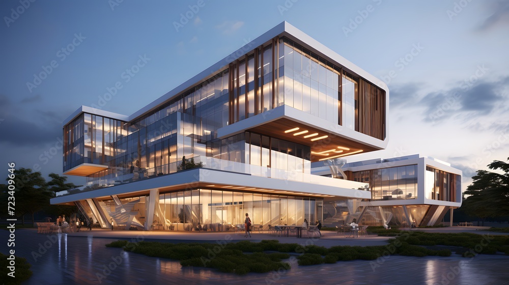 Modern office building concept 3d rendering.
