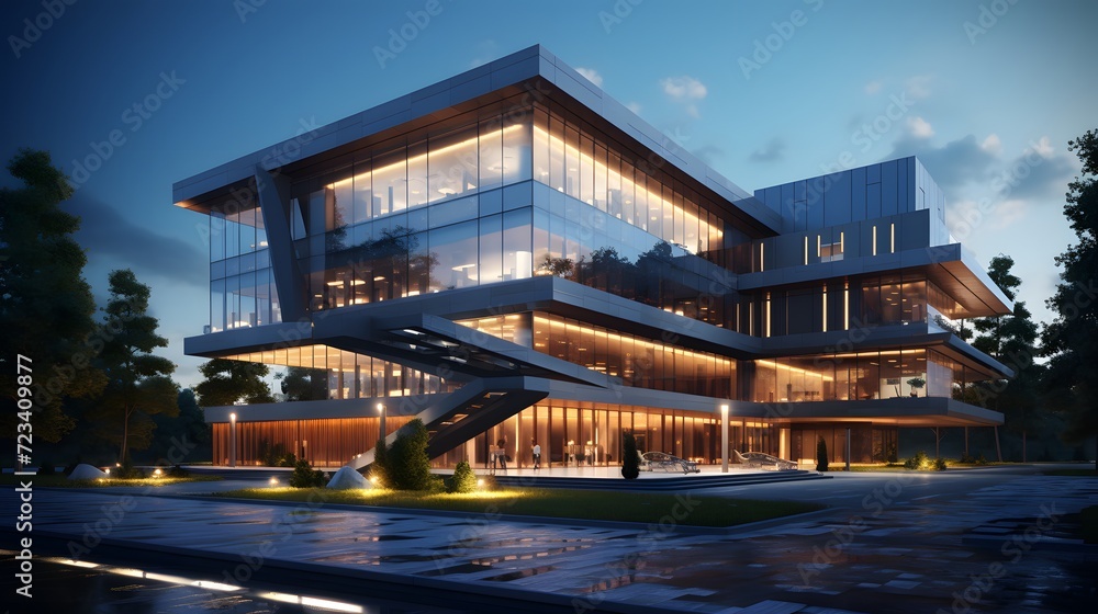 Modern office building concept 3d rendering.
