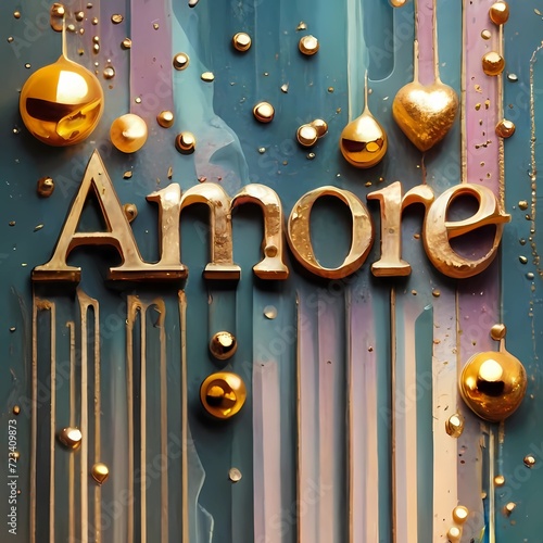 Valentine's Day, poster, golden lettering Amore, love photo