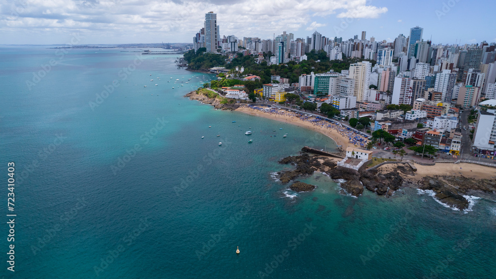Aerial view by the sea of strongholds Santa Maria and São Diogo in Salvador, Bahia, Brazil