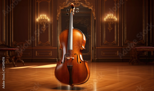 Closeup violin in the in the hall of an ancient building