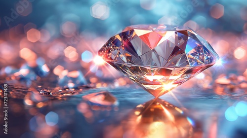 3d illustration of jewelry diamond rock with light reflections spectral copy space.