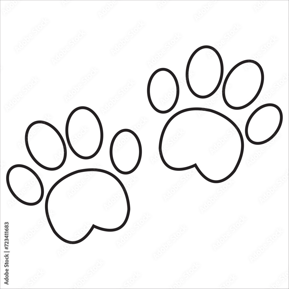 Footprint pet. Paw prints. Dog or cat vector, icon. Stock foot print of cute puppy isolated on white background. Black silhouette paw. . Walks for design. Animal track. Trace foot dog, cat. Vector Footprint pet. Paw prints. Dog or cat vector, icon. Stock foot print of cute puppy isolated on white background. Black silhouette paw. . Walks for design. Animal track. Trace foot dog, cat. Vector