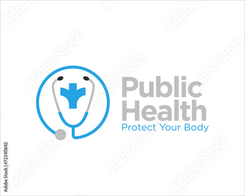 public health with stethoscope figure logo designs for medical protection logo