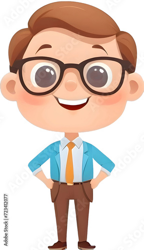 A young man with neat hair, glasses, and a yellow tie smiling brightly. generative ai