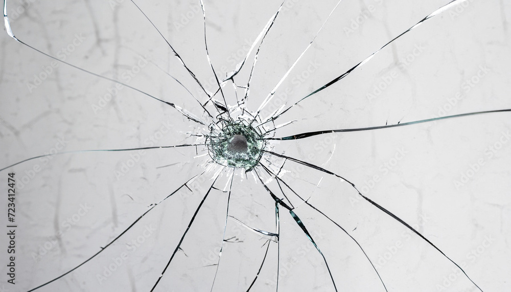 Cracks on the glass on a white background. Broken window. is not ready for work - obrazy, fototapety, plakaty 