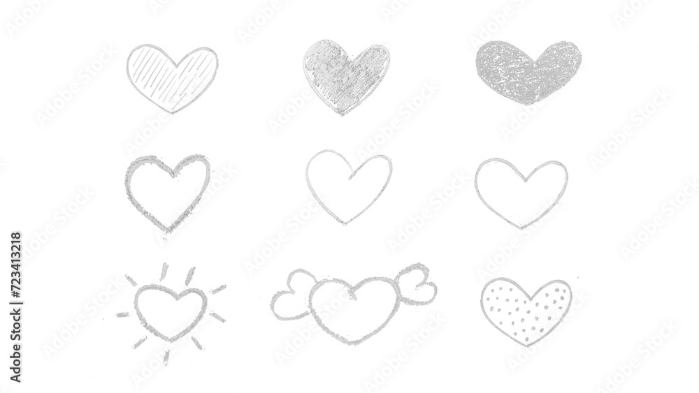 png hand drawn hearts with chalk on transparent background, valentines day and love design element