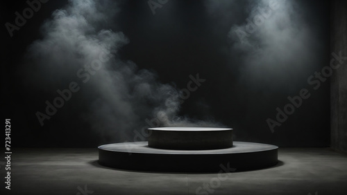 Ethereal Elegance: Podium in a Dark Smoke-Infused Environment