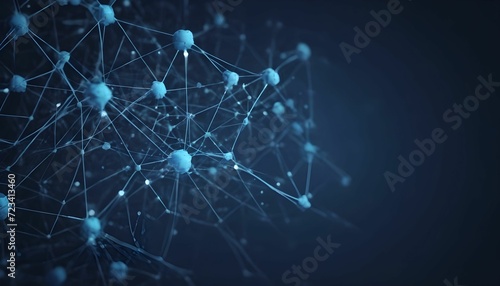 Abstract blue technology background with a cyber network grid and connected particles. Artificial neurons, global data connections created with generative ai