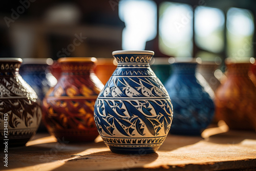 Handcrafted pottery, shaping and glazing unique ceramic pieces. Concept of ancient art forms and creative expression. Generative Ai.