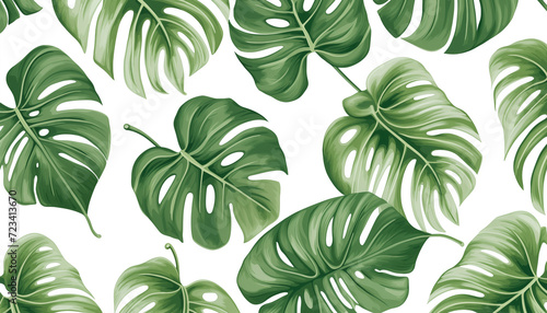 Monstera leaves tropical seamless pattern isolated