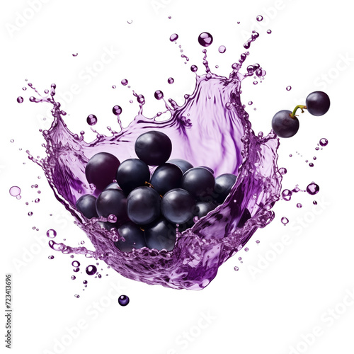 realistic fresh ripe blackcurrant with slices falling inside swirl fluid gestures of milk or yoghurt juice splash png isolated on a white background with clipping path. selective focus