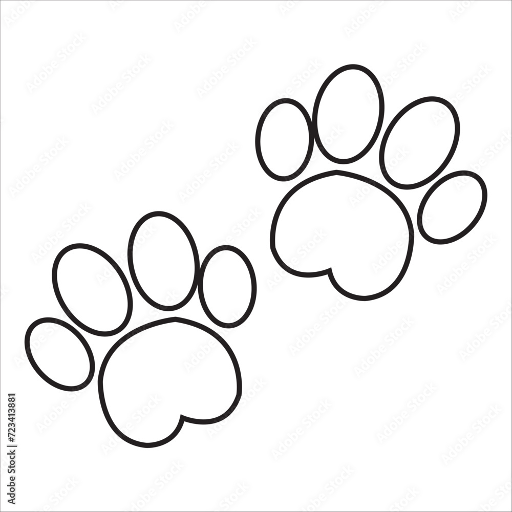 Footprint pet. Paw prints. Dog or cat vector, icon. Stock foot print of cute puppy isolated on white background. Black silhouette paw. . Walks for design. Animal track. Trace foot dog, cat. Vector Footprint pet. Paw prints. Dog or cat vector, icon. Stock foot print of cute puppy isolated on white background. Black silhouette paw. . Walks for design. Animal track. Trace foot dog, cat. Vector