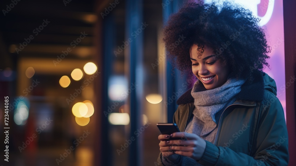 Happy smiling young woman is using a smartphone outdoors Happy smiling young woman is using a smartphone outdoors