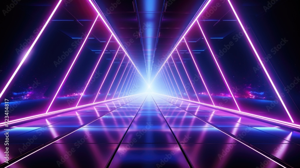Wallpaper, abstract background neon tunnel with colorful lights, 3d illustration, in the style of geometric, violet and emerald