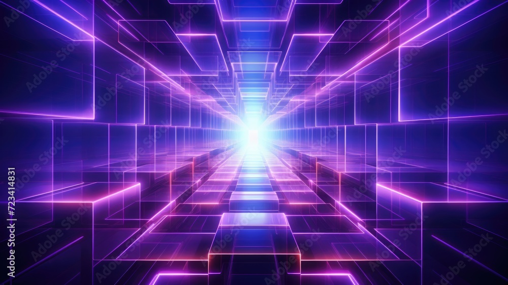 Wallpaper, abstract background neon tunnel with colorful lights, 3d illustration, in the style of geometric, violet and emerald Wallpaper, abstract background neon tunnel with colorful lights, 3d illustration, in the style of geometric, violet and emerald