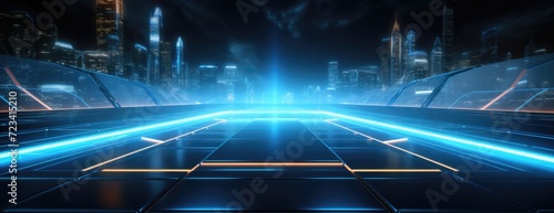Wallpaper, abstract background, futuristic technology board background in blue light, double lines, innovative page design