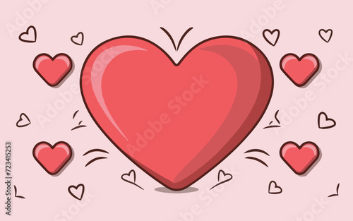 Vector illustration of red hearts on a pink background. Romantic and affectionate design for Valentine’s Day or love themed graphics, Simple, Flat Style
