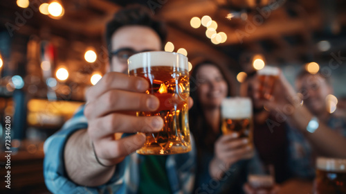 Cheerful Man and His Friends Toast with Beer While Celebrating