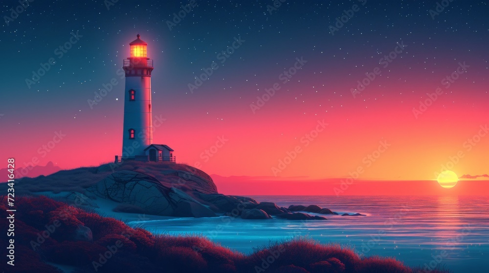 Lighthouses, cartoon style, 