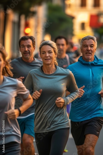 people, aged 40-50, in the style of sports, summer , running outdoors street 