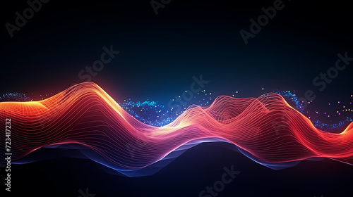 Futuristic technology background of digital glowing waves and network system