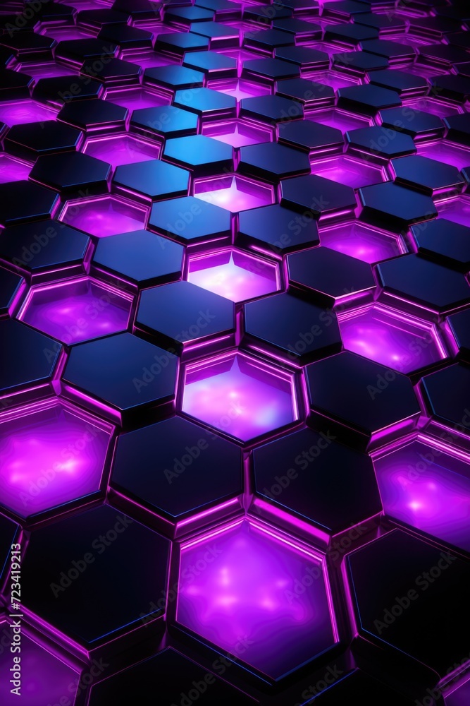 Wallpaper, abstract background, a black background made of hexagons and purple lights, in the style of neon, grid Wallpaper, abstract background, a black background made of hexagons and purple lights, in the style of neon, grid