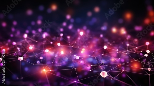 Wallpaper, abstract background, futuristic abstract purple geometric design background, in the style of glowing neon, molecular structures