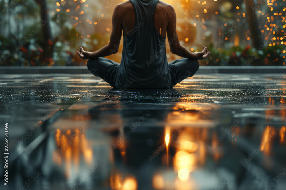 A person doing a body scan meditation, bringing awareness to each part of the body. Concept of body awareness and mindful relaxation. Generative Ai. A person doing a body scan meditation, bringing awareness to each part of the body. Concept of body awareness and mindful relaxation. Generative Ai.