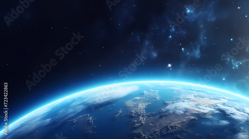 Blue space background with earth planet satellite view © Derby