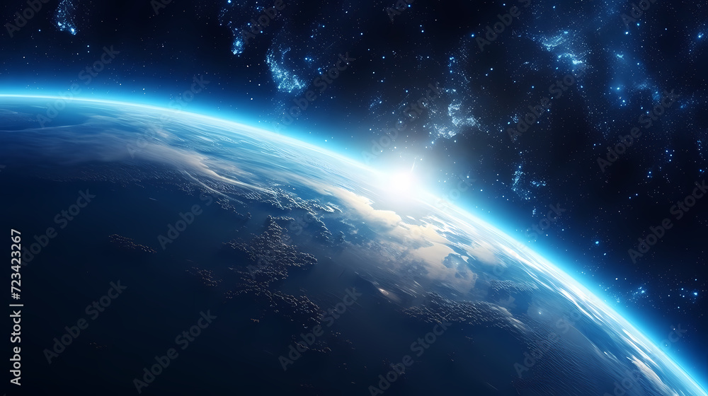 Obraz premium Blue space background with earth planet satellite view
