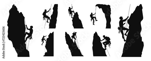 People man woman rock climbing vector silhouette of indoor outdoor free climbers collection 