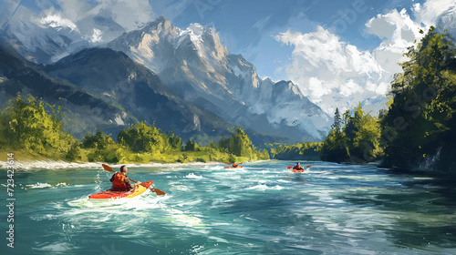 Man in a Kayak on a River