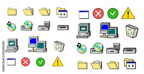 Pixel interface icons 90s. Retro user interface elements 90s style. 90s retro user interface elements.