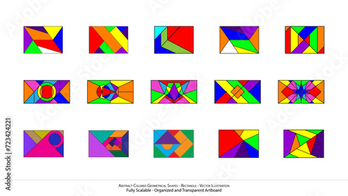 Abstract Colored Geometrical Shapes - Rectangle - Vector Illustration. Modern Wall Art. A Mosaic of Identities in Vibrant Pixels. Playful geometric shapes creating a sense of movement.