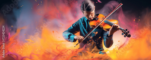 Abstract view of musician playing on violin. Concept of classical music. © LeManna