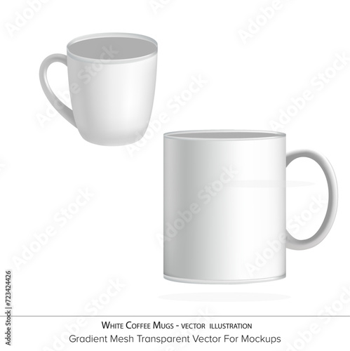 coffee cup isolated on white background. White Coffee Mug. vector illustration. Set of realistic white coffee mugs isolated on transparent background. Vector templates for Mock Up. Vector illustration