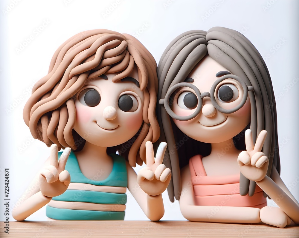 Personnage en pâte à modeler photo de 2 copines adolescentes StockIllustration Adobe Stock