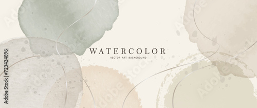 Watercolor vector art background. Vintage wallpaper design with watercolor and silver lines for poster, cover design, invitation, flyer, note book, menu and design interior. Beige and earth tones. 