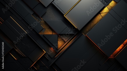an arty background created with geometric shapes, in the style of dark black and yellow, thin steel forms, dotted, rim light, innovative page design