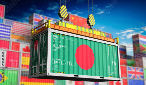 Freight shipping container with national flag of Bangladesh - 3D illustration