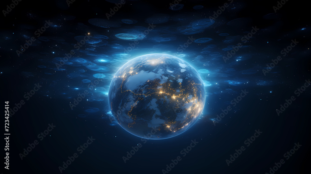Obraz premium Blue space background with earth planet satellite view