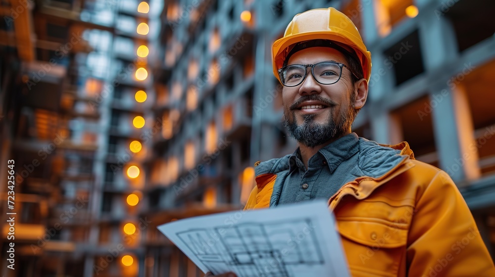 Handsome engineer man and architect working at construction site with calculate spending report Handsome engineer man and architect working at construction site with calculate spending report