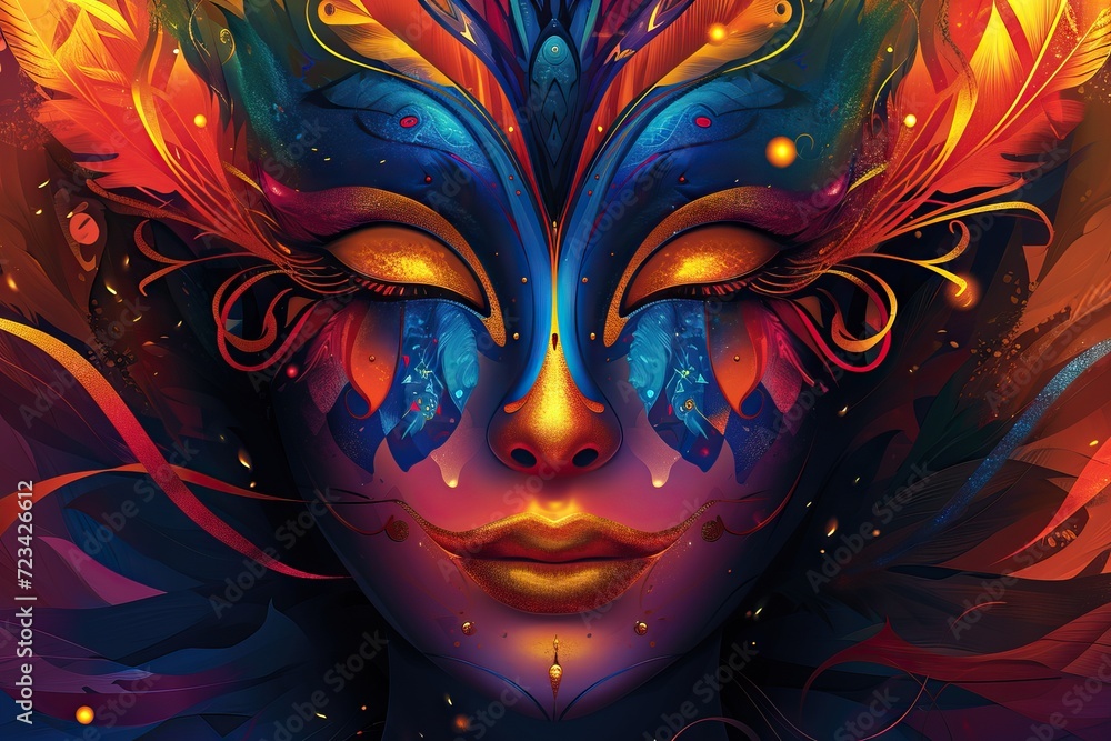 Colorful masks and costumes at traditional Carnival in Venice. Beautiful woman in mysterious mask. Venetian carnival. Mardi Gras, masquerade party or holiday event Colorful masks and costumes at traditional Carnival in Venice. Beautiful woman in mysterious mask. Venetian carnival. Mardi Gras, masquerade party or holiday event