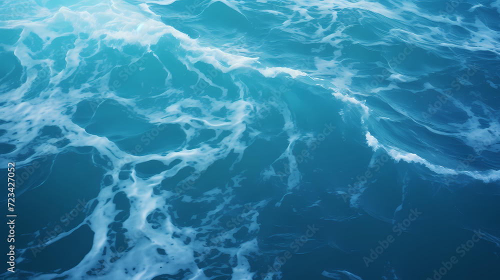 Sandy beach with light blue transparent water waves and sunlight, tranquil aerial beach scene