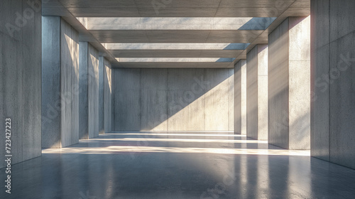 Long Hallway With Concrete Walls and Columns