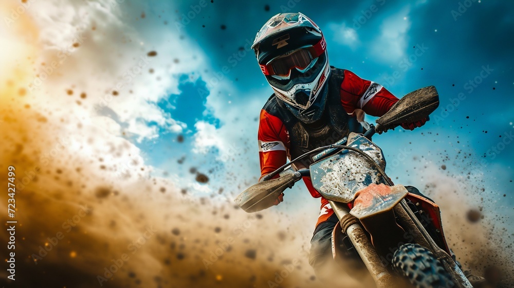 Motocross Racer Taking on the Dirt Track. Generative ai Motocross Racer Taking on the Dirt Track. Generative ai