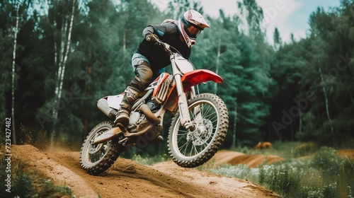 Motocross Racer Taking on the Dirt Track. Generative ai photo