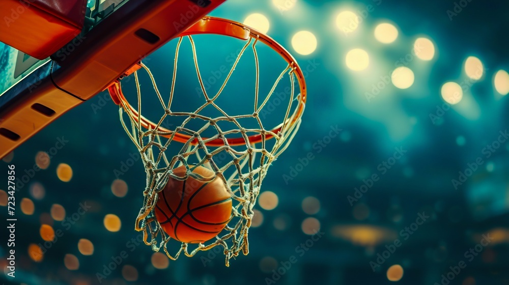 Basketball Scoring Action in Stadium Lights. Generative ai