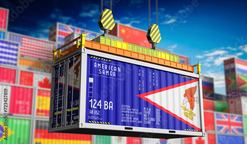 Freight shipping container with national flag of American Samoa - 3D illustration © PX Media